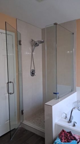 Frameless Knee-Wall Shower Enclosure, Chrome Hinges — Houston TX