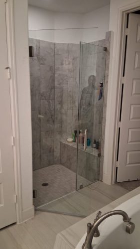 Frameless Shower Door with Fixed Panel, Chrome Fixtures — Houston TX