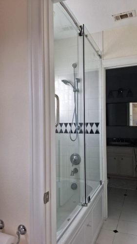 Frameless Shower Door and Panel, Chrome Hardware — Houston TX