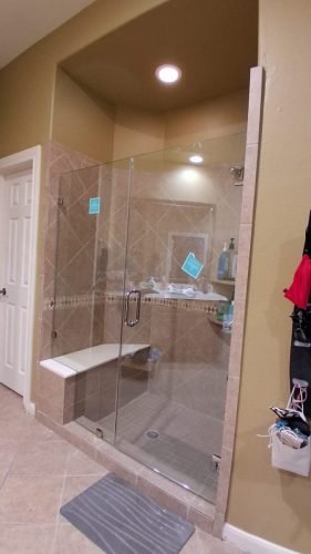 Frameless Shower Door Detail, Black Hinges and Handle — Houston TX