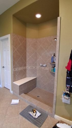 AFTER: Custom Frameless Walk-in Shower Enclosure with Bench — Houston TX
