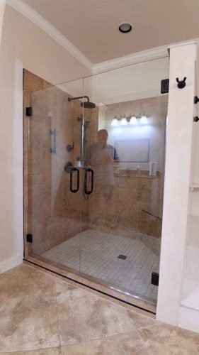 Large Frameless Shower Enclosure with Double Fixed Panels — Houston TX