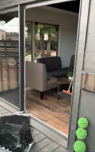 BEFORE: Shattered Commercial Glass Door — Emergency Glass Replacement Houston TX