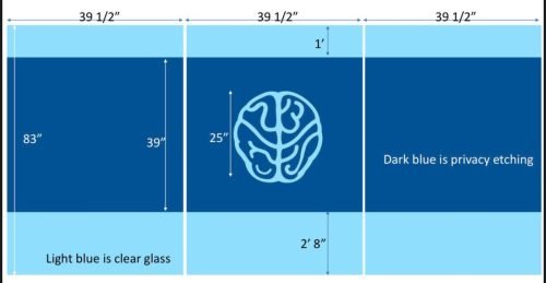 Etched Glass Partition Design Drawing with Privacy Band — Houston TX