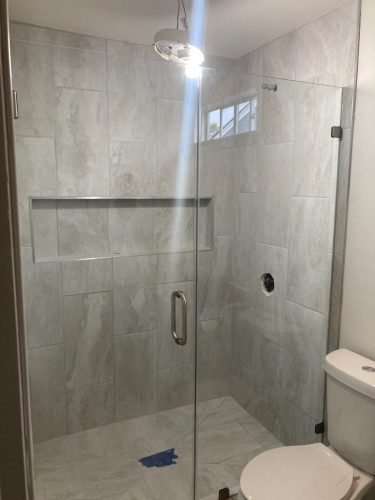 Tub-to-Shower Conversion: Frameless Door and Panel with Niche and Window — Houston TX